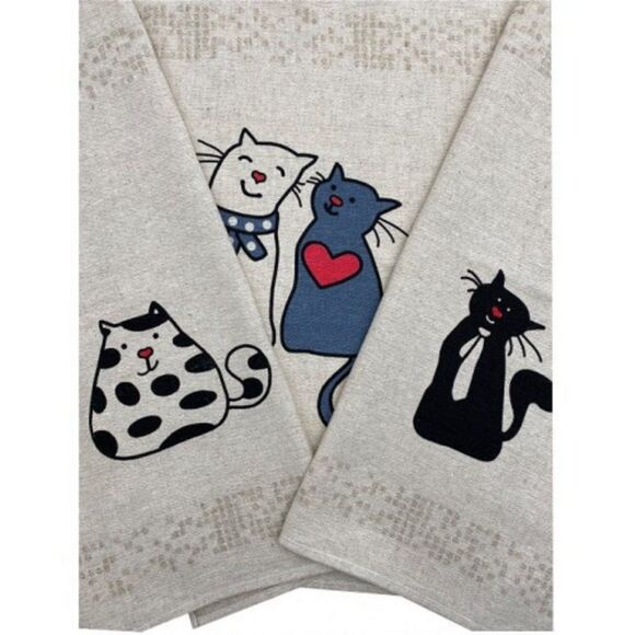 Best Kitchen Towels - Lovely Cats (23" x 18" each) Linen / Cotton Mix - Picture 2 of 10